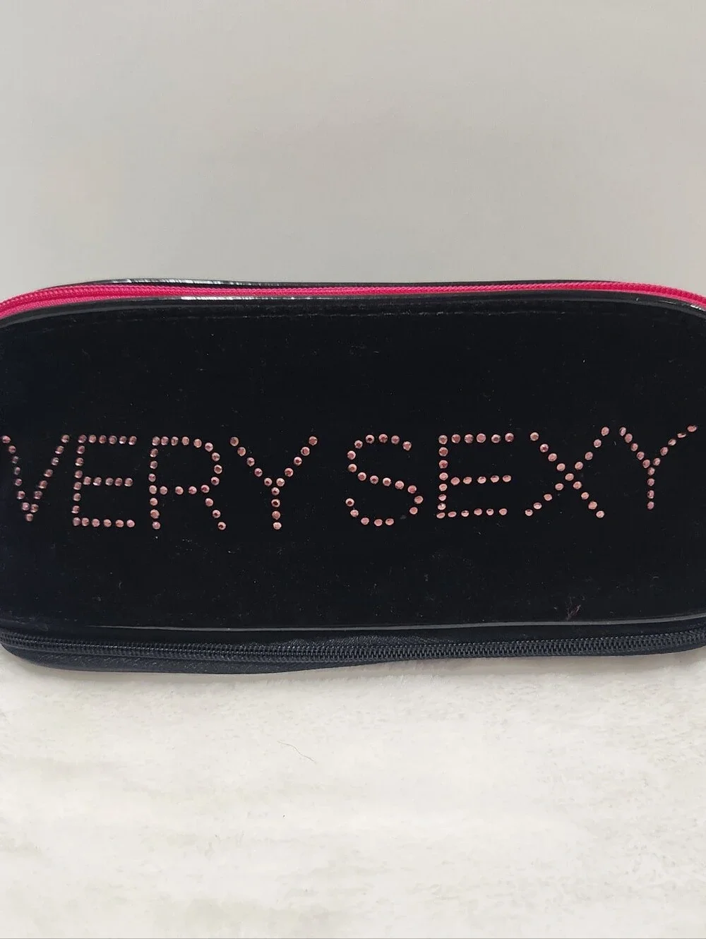 Victoria's Secret VS Very Sexy Black Velvet Rhinestone Makeup Cosmetic Bag Pouch